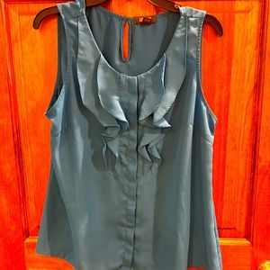 Ruffle front sleeveless blouse . Royal blue
